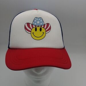 Smiley Face Red and White Trucker Hat